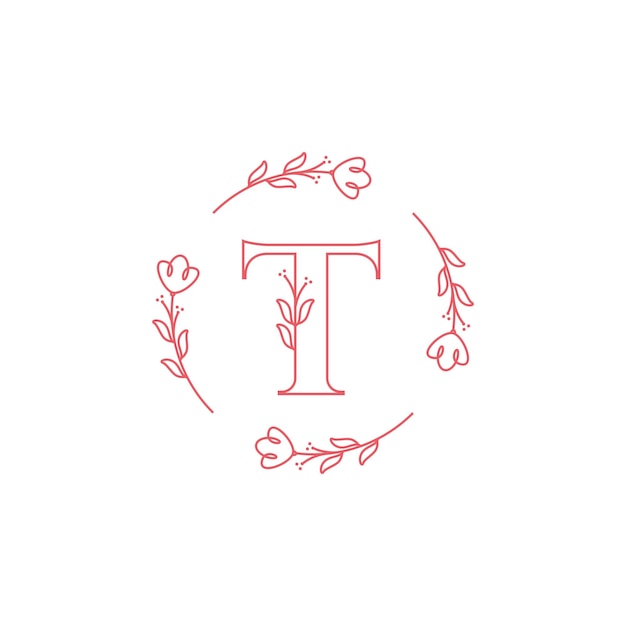 letra t círculo de flores design de logotipo minimalista vetor gráfico