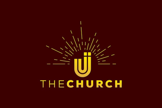 Letra u moderna e profissional sinal de igreja design de logotipo vetorial cristão e pacífico
