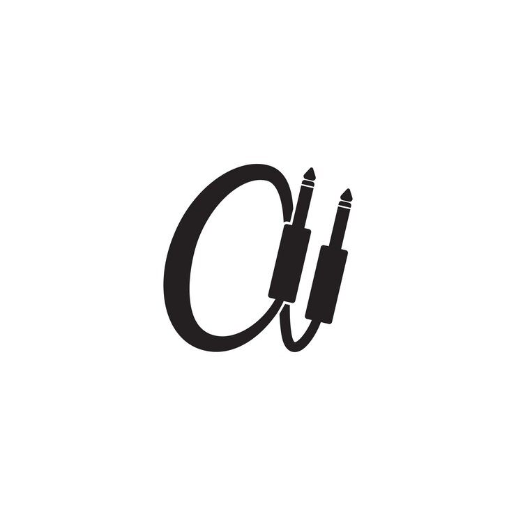 Vetor letra um modelo de design de logotipo de alfabeto minúsculo conceito de logotipo de áudio de conector de cabo preto e branco