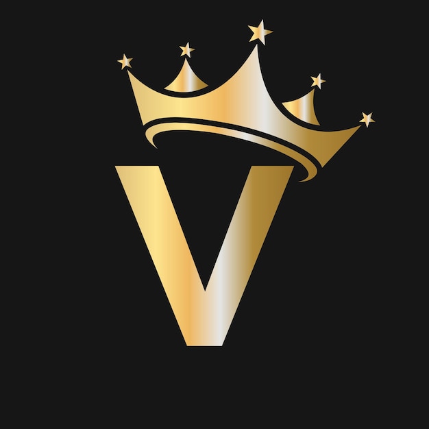 Letra v crown logo logotipo da coroa na letra v modelo para sinal de luxo elegante estrela da moda beleza