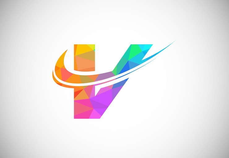 Vetor letra v poligonal de baixo poli com um logotipo swoosh logotipo vetorial moderno para negócios e identidade da empresa