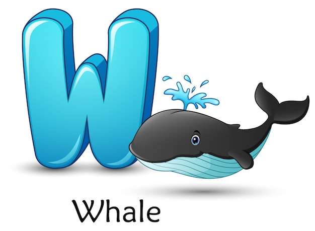 Letra w é para o alfabeto de desenhos animados de baleia