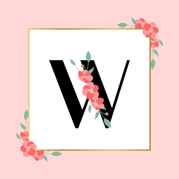 Vetor letra w floral logotipo feminino