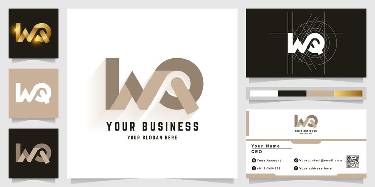 Vetor letra wq ou logotipo do monograma wr com design de cartão de visita