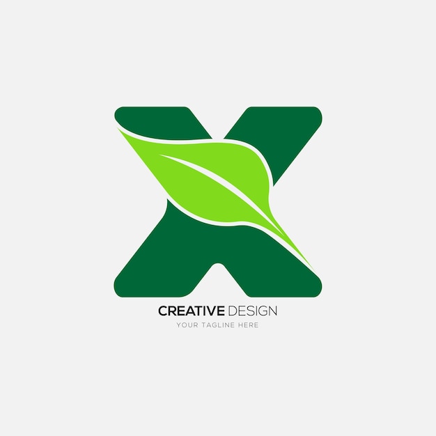 Vetor letra x com folha verde, moderno, criativo, monograma fresco, logotipo abstrato exclusivo