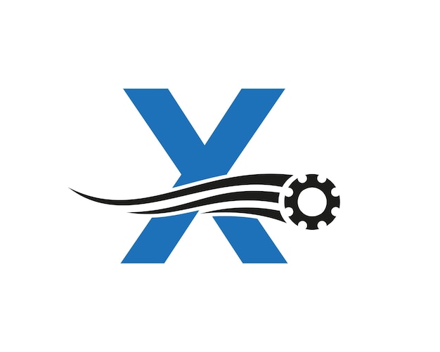 Letra x engrenagem logotipo roda dentada ícone industrial automotivo logotipo engrenagem símbolo de conserto de carro