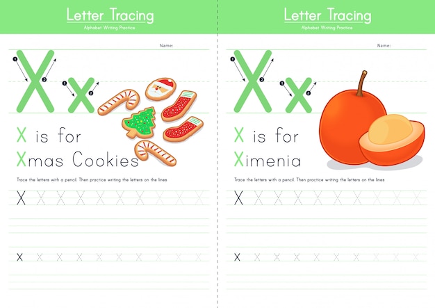 Letra x rastreamento comida alfabeto