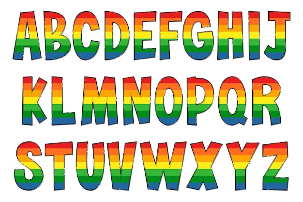 Letras arco-íris feitas à mão em cores criativas design tipográfico