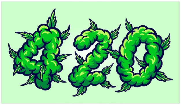 Vetor letras de 420 palavras com ilustrações vetoriais ornamentadas de fumaça de maconha para sua mercadoria de logotipo de trabalho