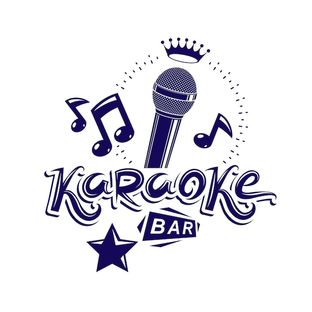 Vetor letras de bar de karaokê compostas com microfone de palco e notas musicais, ilustração vetorial. folheto de publicidade de bar de karaokê.