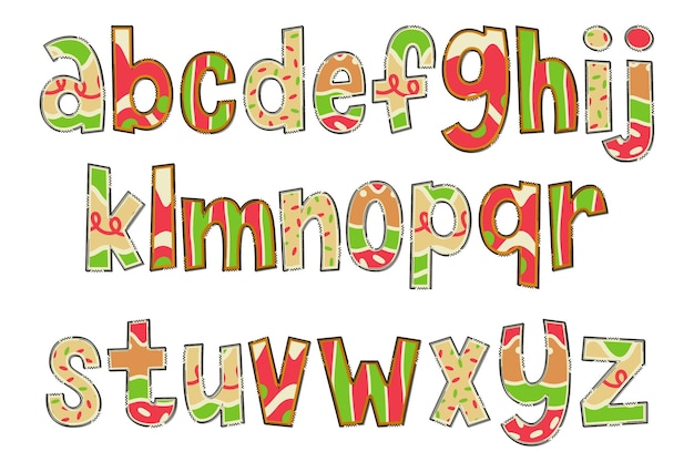 Letras de biscoito de natal feitas à mão em cores, arte criativa, design tipográfico