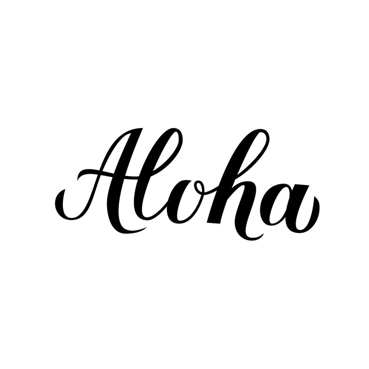 Vetor letras de caligrafia aloha isoladas em branco conceito de férias de verão escrito à mão olá havaiano