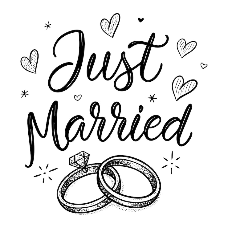 Vetor letras de casamento para cartões de design sinais ilustração romântica decoração festiva convite