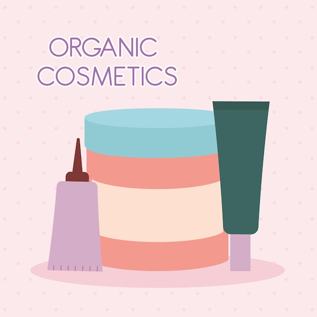 Letras de cosméticos orgânicos com um conjunto de ícones de cosméticos orgânicos