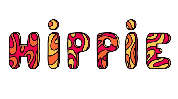 Vetor letras de estilo de desenho animado psicodélico hippie dos anos 60 e 70 ilustração vetorial de doodle