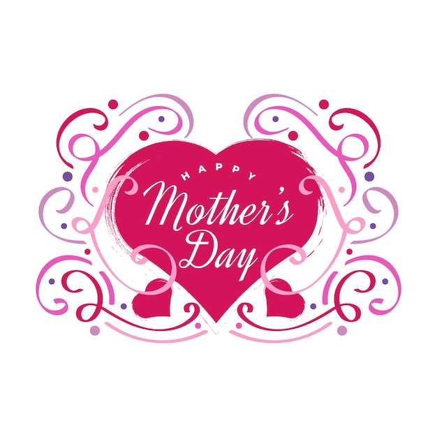 Vetor letras de feliz dia das mães com linda ilustração de coração vermelho