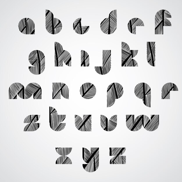 Vetor letras de forma moderna, fonte de estilo digital com padrão de linhas desenhadas à mão