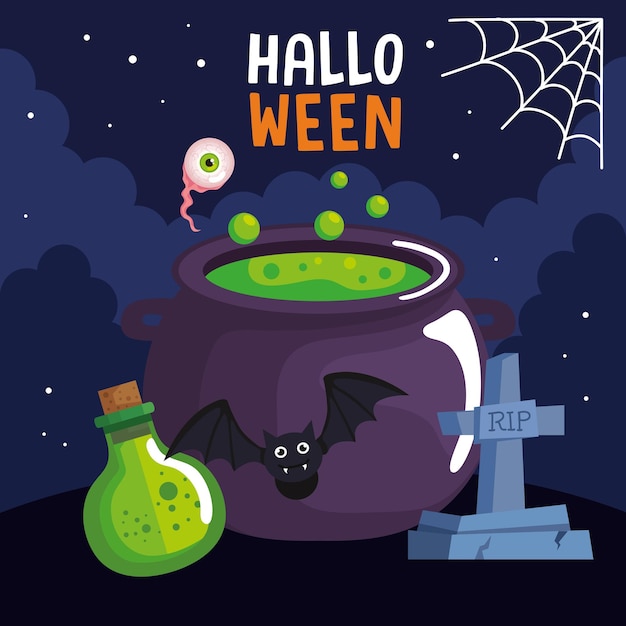 Letras de Halloween com caldeirão
