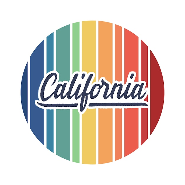 Letras de mão da Califórnia no fundo do círculo de arco-íris