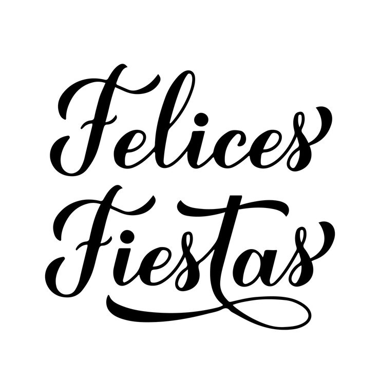 Vetor letras de mão de caligrafia felices fiestas isoladas em branco boas festas no cartaz de tipografia de natal espanhol e feliz ano novo modelo vetorial para adesivo de panfleto de banner de cartão de saudação etc