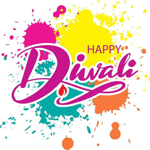 Letras de mão feliz Diwali em ilustração vetorial de fundo de tinta splash