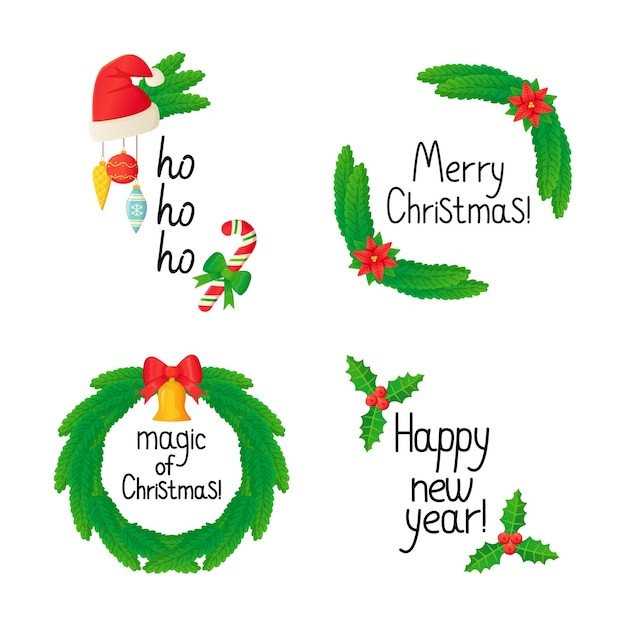 Letras de natal com decorações de símbolo de ano novo em estilo cartoon