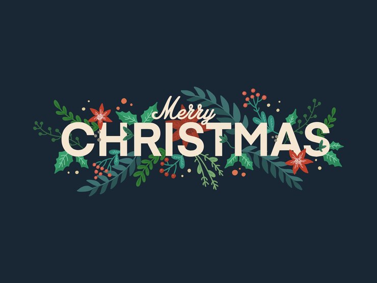 Vetor letras de natal escuras com plantas
