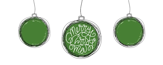 Vetor letras de natal feliz desenhadas à mão em um estilo de ornamento de bola de árvore