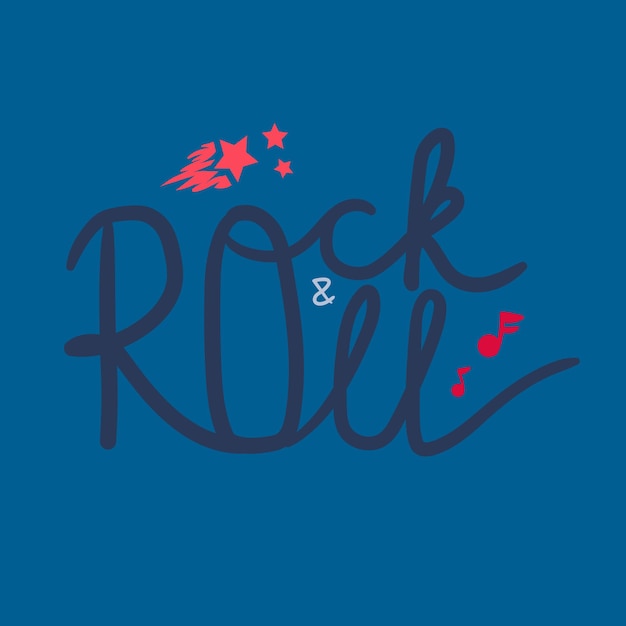 Letras de rock and roll para camiseta, adesivo, impressão, tecido, pano. distintivo de música vintage mão desenhada. emblema de som musical hipster retro para cartão, folheto de concerto, fest, cartão postal, etiqueta, cartaz. vetor