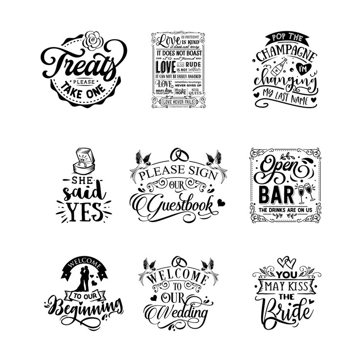 Vetor letras de tipografia de citações de casamento para design de camisetas