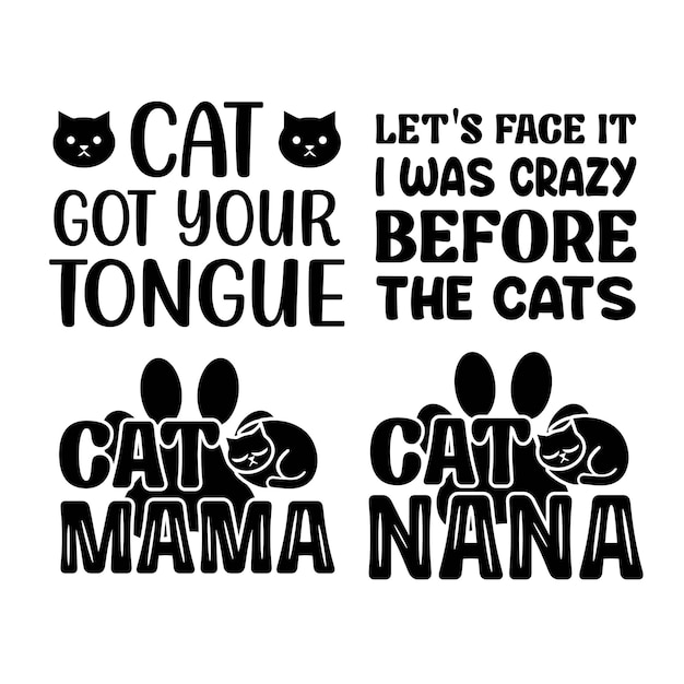 Vetor letras de tipografia de gato cita pacotes de design de camiseta
