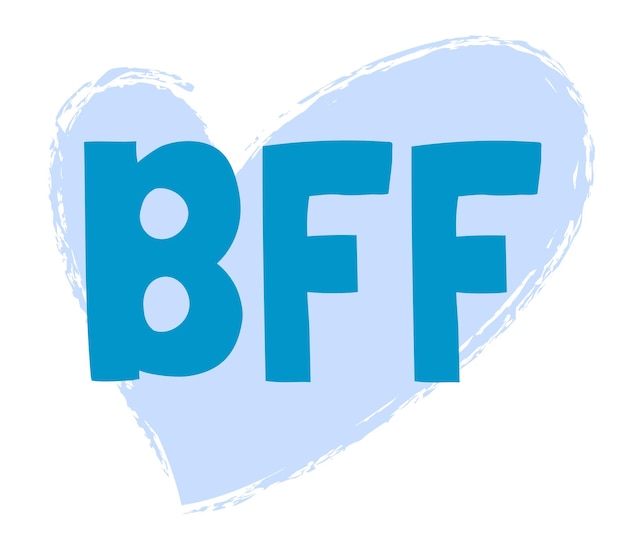 Letras de vetor de bff best friends forever com coração azul claro isolado no fundo branco