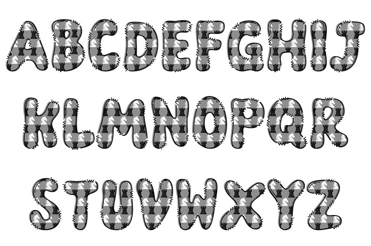 Letras de xadrez artesanais coloridas design tipográfico de arte criativa