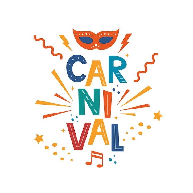 Vetor letras desenhadas à mão de carnaval para banner de cartão de convite de logotipo de cartaz cartaz de carnaval