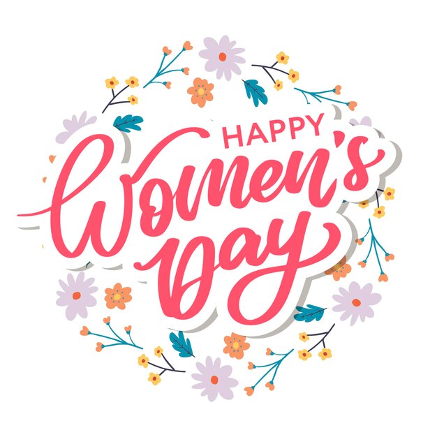 Letras desenhadas à mão do dia da mulher Texto vermelho isolado em branco para elemento de design de banner de cartaz de cartão postal Caligrafia de roteiro de dia da mulher feliz Design de letras de férias prontas