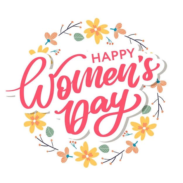 Letras desenhadas à mão para o Dia das Mulheres Texto vermelho isolado em branco para design de banner de cartaz de cartão postal