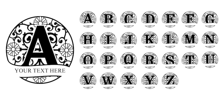 Vetor letras divididas de monograma floral