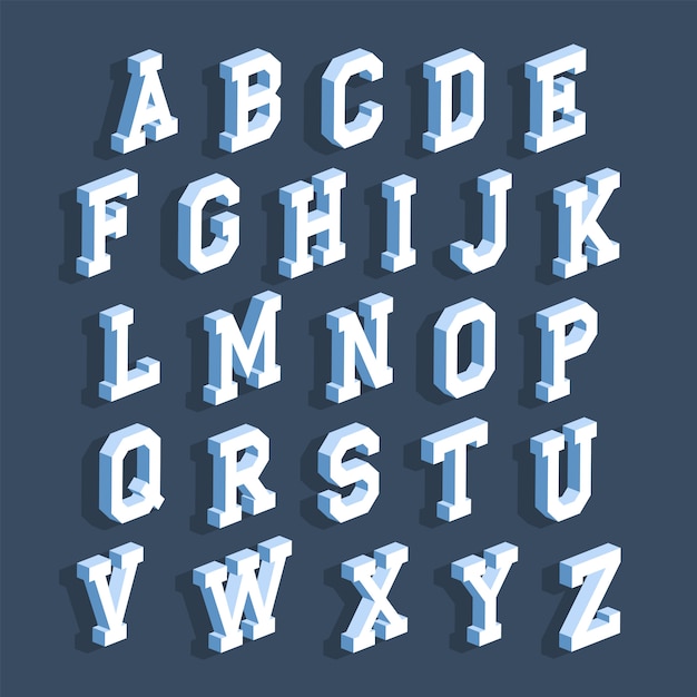 Letras do alfabeto com efeito 3d isométrico