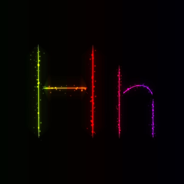 Letras do alfabeto de luzes gradientes em fundo escuro