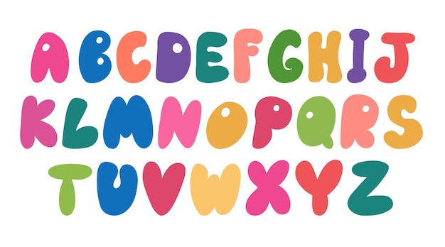 Letras do alfabeto desenhadas à mão palavra dos desenhos animados cor estilo fonte design alfabeto infantil colorido