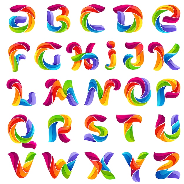 Vetor letras do alfabeto engraçadas formadas por linhas torcidas.