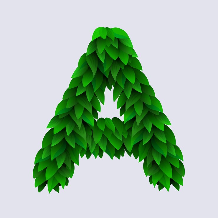 Vetor letras do alfabeto feitas de folhas verdes frescas letra a