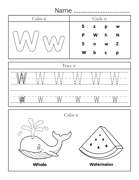 Letras do alfabeto inglês traçando uma planilha para impressão de linhas com uma imagem bonita para colorir