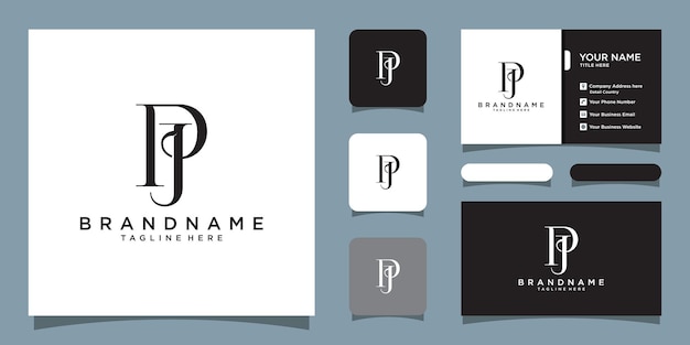 Letras do alfabeto iniciais monograma logotipo pj ou jp, com design de cartão de visita vetor premium