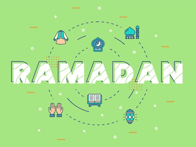 Letras do ramadã com elementos do ramadã