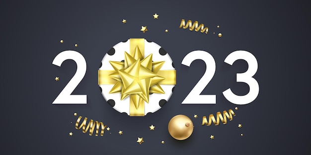 Letras douradas de ano novo de 2023 em fundo brilhante