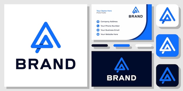 Letras iniciais ap pa triângulo azul arredondado sombra design moderno de logotipo com modelo de cartão de visita