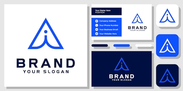 Letras iniciais ia ai triângulo linha simples moderna design de logotipo com modelo de cartão de visita