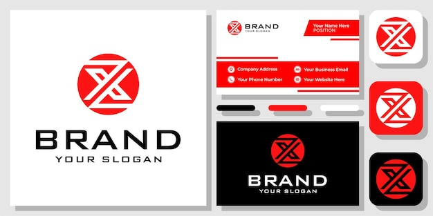 Letras iniciais zx xz círculo monograma design de logotipo moderno ícone vermelho com modelo de cartão de visita