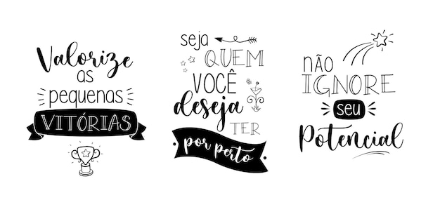 Vetor letras inspiradoras do português do brasil três